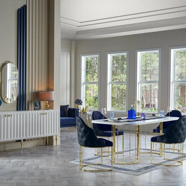 Blanca Dining Table (Fixed) + Blanca Chair (6289) - Gold
