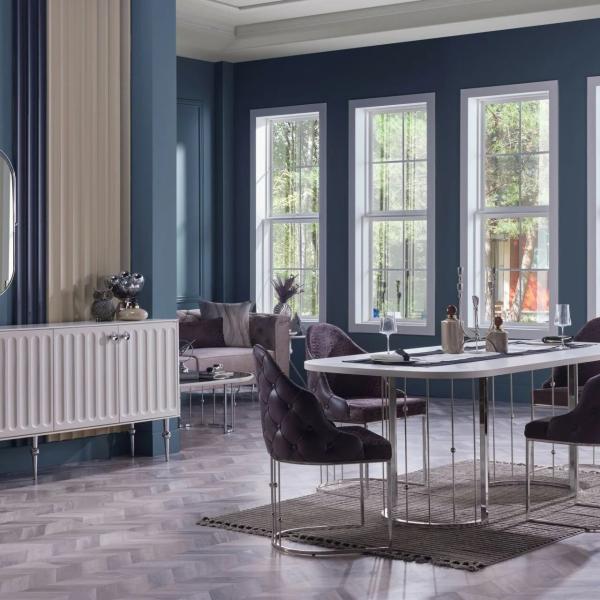 Blanca Dining Table (Extendable) + Blanca Chair (6289) - Chrome