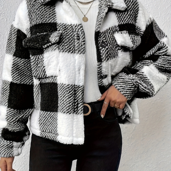 Double-Sided Plush Button Cardigan With Patch Pockets - Casual Jacket For Women