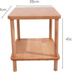 Square Coffee Table With 2 Tier Shelves Tea Table For Living Room, Bedroom, 100% Solid Beech Wood