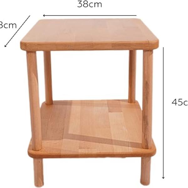 Square Coffee Table With 2 Tier Shelves Tea Table For Living Room, Bedroom, 100% Solid Beech Wood