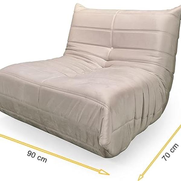 Fireside Chair, Wood Frame Oversized Armless Soft Velvet Accent Lounge Chair Bean Bag Couch (Beige)