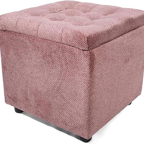 45Cm Cube Pouffe (Light Pink, Velvet Texture)