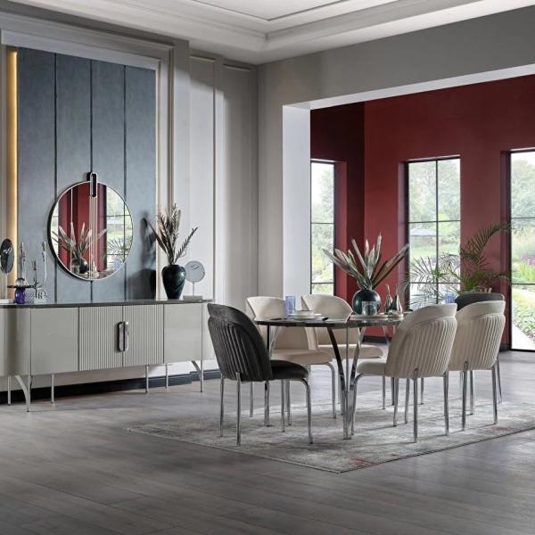 Serra Dining Table (Fixed) + Serra Chair (6234) - Chrome