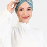 Hijab Muslim Women Head Turbans Scarf Hand Embroidered Bonnet Wedding