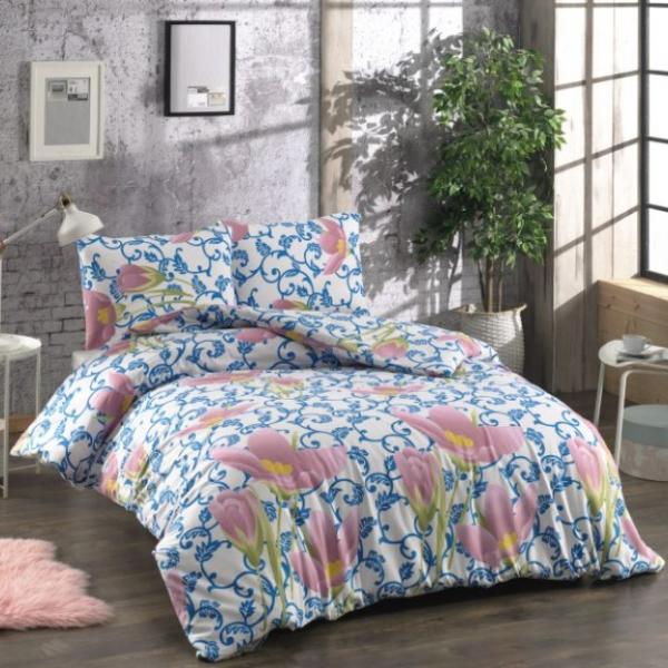 Bellamons Flannelette Double Quilt Duvet Cover Set With Pillowcases Rose on Blue