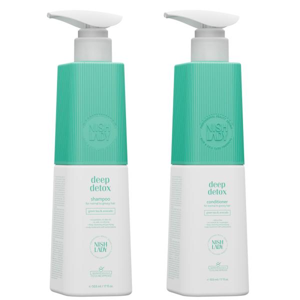 Deep Detox Shampoo & Conditioner SET for Normal to Greasy Hair, 503 ml each | Green Tea & Avocado Extracts