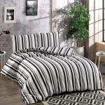 Bellamons Flannelette Double Quilt Duvet Cover Set With Pillowcases Black Stripe