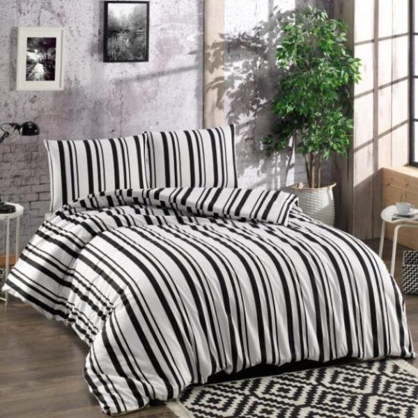 Bellamons Flannelette Double Quilt Duvet Cover Set With Pillowcases Black Stripe