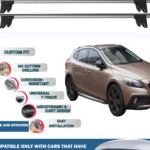 Lockable Car Roof Rack Cross Bars for Volvo V40 Cross Country 2013-2018, Fits Raised Roof Rails with Gap to Car Roof, Ideal Rail Carrier for Kayak Roof Rack, 2-Piece Grey