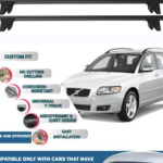 Lockable Car Roof Rack Cross Bars for Volvo V50 Estate 2004-2013, Fits Raised Roof Rails with Gap to Car Roof, Ideal Rail Carrier for Kayak Roof Rack, 2-Piece Black