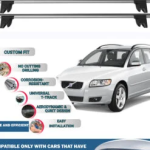 Lockable Car Roof Rack Cross Bars for Volvo V50 Estate 2004-2013, Fits Raised Roof Rails with Gap to Car Roof, Ideal Rail Carrier for Kayak Roof Rack, 2-Piece Grey