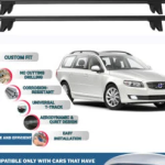 Lockable Car Roof Rack Cross Bars for Volvo V70 Estate 2008-2016, Fits Raised Roof Rails with Gap to Car Roof, Ideal Rail Carrier for Kayak Roof Rack, 2-Piece Black