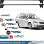 Lockable Car Roof Rack Cross Bars for Volvo V70 Estate 2008-2016, Fits Raised Roof Rails with Gap to Car Roof, Ideal Rail Carrier for Kayak Roof Rack, 2-Piece Grey