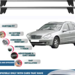 Lockable Car Roof Rack Cross Bars for Mercedes Benz C Class S203 SW 2000-2007, Fits Raised Roof Rails with Gap to Car Roof, Ideal Rail Carrier for Kayak Roof Rack, 2-Piece Black