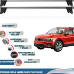 Lockable Car Roof Rack Cross Bars for Volkswagen Tiguan 2016-2023, Fits Raised Roof Rails with Gap to Car Roof, Ideal Rail Carrier for Kayak Roof Rack, 2-Piece Grey