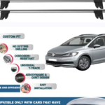 Lockable Car Roof Rack Cross Bars for Volkswagen Touran 2016-2023, Fits Raised Roof Rails with Gap to Car Roof, Ideal Rail Carrier for Kayak Roof Rack, 2-Piece Grey
