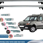 Roof Rack Cross Bars Compatible with Renault Kangoo 2004-2008, Fits Raised Roof Rails with Gap to Car Roof, Ideal Rail Carrier for Roof Tents, 4-Piece Silver