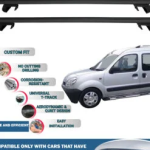 Roof Rack Cross Bars Compatible with Renault Kangoo 1997-2007, Fits Raised Roof Rails with Gap to Car Roof, Ideal Rail Carrier for Roof Tents, 4-Piece Black