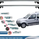 Roof Rack Cross Bars Compatible with Renault Kangoo 1997-2007, Fits Raised Roof Rails with Gap to Car Roof, Ideal Rail Carrier for Roof Tents, 4-Piece Silver