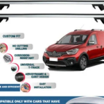 Roof Rack Cross Bars Compatible with Renault Kangoo Express Panel Van 2008-2021, Fits Raised Roof Rails with Gap to Car Roof, Ideal Rail Carrier for Roof Tents, 4-Piece Silver