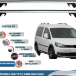 Roof Rack Cross Bars Compatible with Volkswagen Caddy 2003-2015, Fits Raised Roof Rails with Gap to Car Roof, Ideal Rail Carrier for Roof Tents, 4-Piece Silver