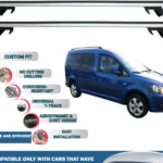 Roof Rack Cross Bars Compatible with Volkswagen Caddy Maxi 2007-2015, Fits Raised Roof Rails with Gap to Car Roof, Ideal Rail Carrier for Roof Tents, 4-Piece Silver