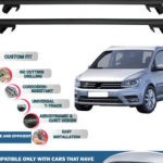 Roof Rack Cross Bars Compatible with Volkswagen Caddy 2015-2020, Fits Raised Roof Rails with Gap to Car Roof, Ideal Rail Carrier for Roof Tents, 4-Piece Black