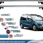 Roof Rack Cross Bars Compatible with Citroen Berlingo Multispace 5D 2008-2018, Fits Raised Roof Rails with Gap to Car Roof, Ideal Rail Carrier for Roof Tents, 4-Piece Silver