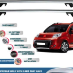 Roof Rack Cross Bars Compatible with Fiat Fiorino/Qubo 2007-2023, Fits Raised Roof Rails with Gap to Car Roof, Ideal Rail Carrier for Roof Tents, 4-Piece Silver