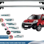 Roof Rack Cross Bars Compatible with Fiat Fiorino/Qubo Van 2007-2024, Fits Raised Roof Rails with Gap to Car Roof, Ideal Rail Carrier for Roof Tents, 4-Piece Silver