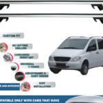 Roof Rack Cross Bars Compatible with Mercedes Benz Vito W638/W639 2003-2014, Fits Raised Roof Rails with Gap to Car Roof, Ideal Rail Carrier for Roof Tents, 4-Piece Silver