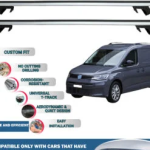 Roof Rack Cross Bars Compatible with Volkswagen Caddy Van 2021-2023, Fits Raised Roof Rails with Gap to Car Roof, Ideal Rail Carrier for Roof Tents, 4-Piece Silver