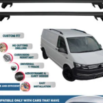 Roof Rack Cross Bars Compatible with Volkswagen T6 Transporter Van 2015-2023, Fits Raised Roof Rails with Gap to Car Roof, Ideal Rail Carrier for Roof Tents, 4-Piece Black