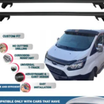 Roof Rack Cross Bars Compatible with Ford Transit Tourneo/Custom 2013-2019, Fits Raised Roof Rails with Gap to Car Roof, Ideal Rail Carrier for Roof Tents, 4-Piece Black