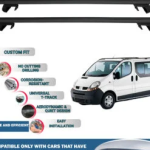 Roof Rack Cross Bars Compatible with Renault Trafic 2001-2014, Fits Raised Roof Rails with Gap to Car Roof, Ideal Rail Carrier for Roof Tents, 4-Piece Black