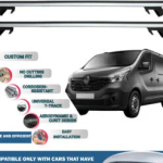 Roof Rack Cross Bars Compatible with Renault Trafic 2014-2023, Fits Raised Roof Rails with Gap to Car Roof, Ideal Rail Carrier for Roof Tents, 4-Piece Silver