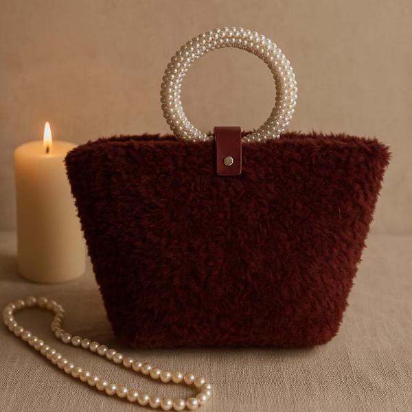 Knot Wine Pearl Tote Hand Made Bag